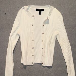 Forever 21 White Ribbed snap cardigan small